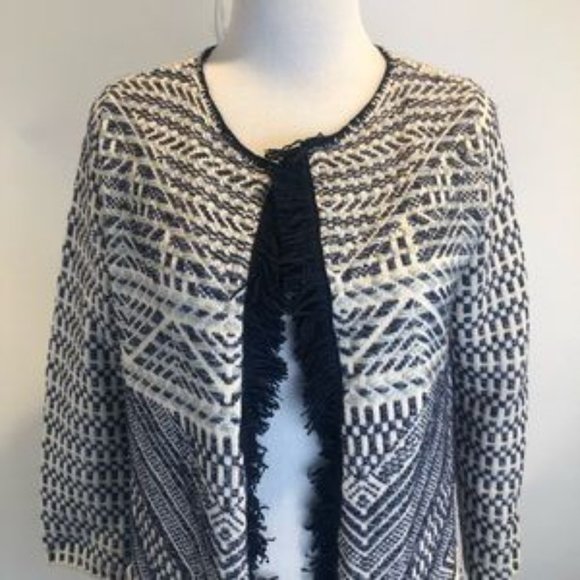 Lucky Brand Navy Fringe Open Sweater Coat SZ S - Picture 2 of 9